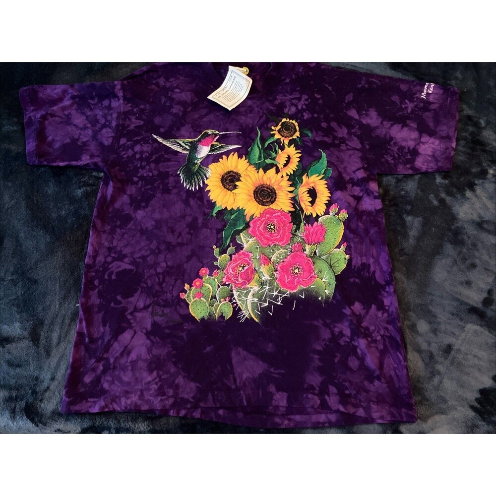 VTG Ragtops Sportswear Hummingbird Sunflowers Shirt Purple Single Stitch L NWT